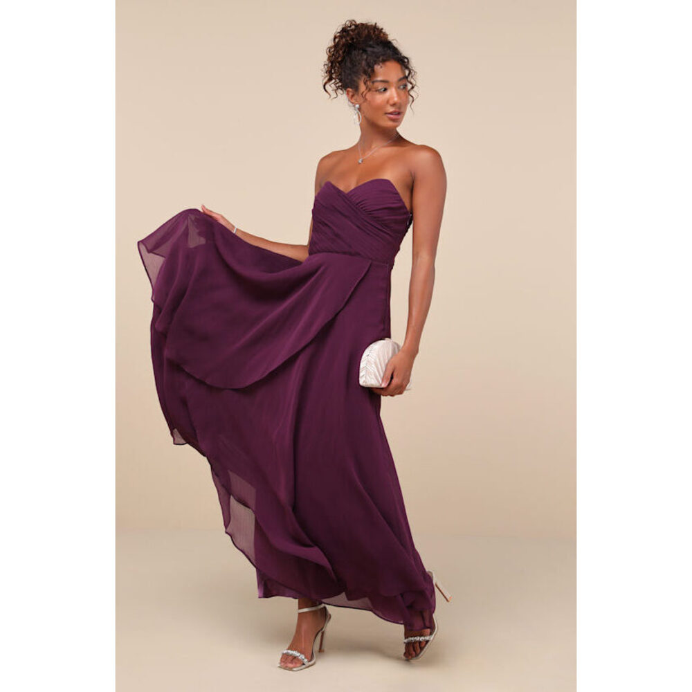Lulus Revered Elegance Purple Pleated Strapless Maxi Dress - Size M